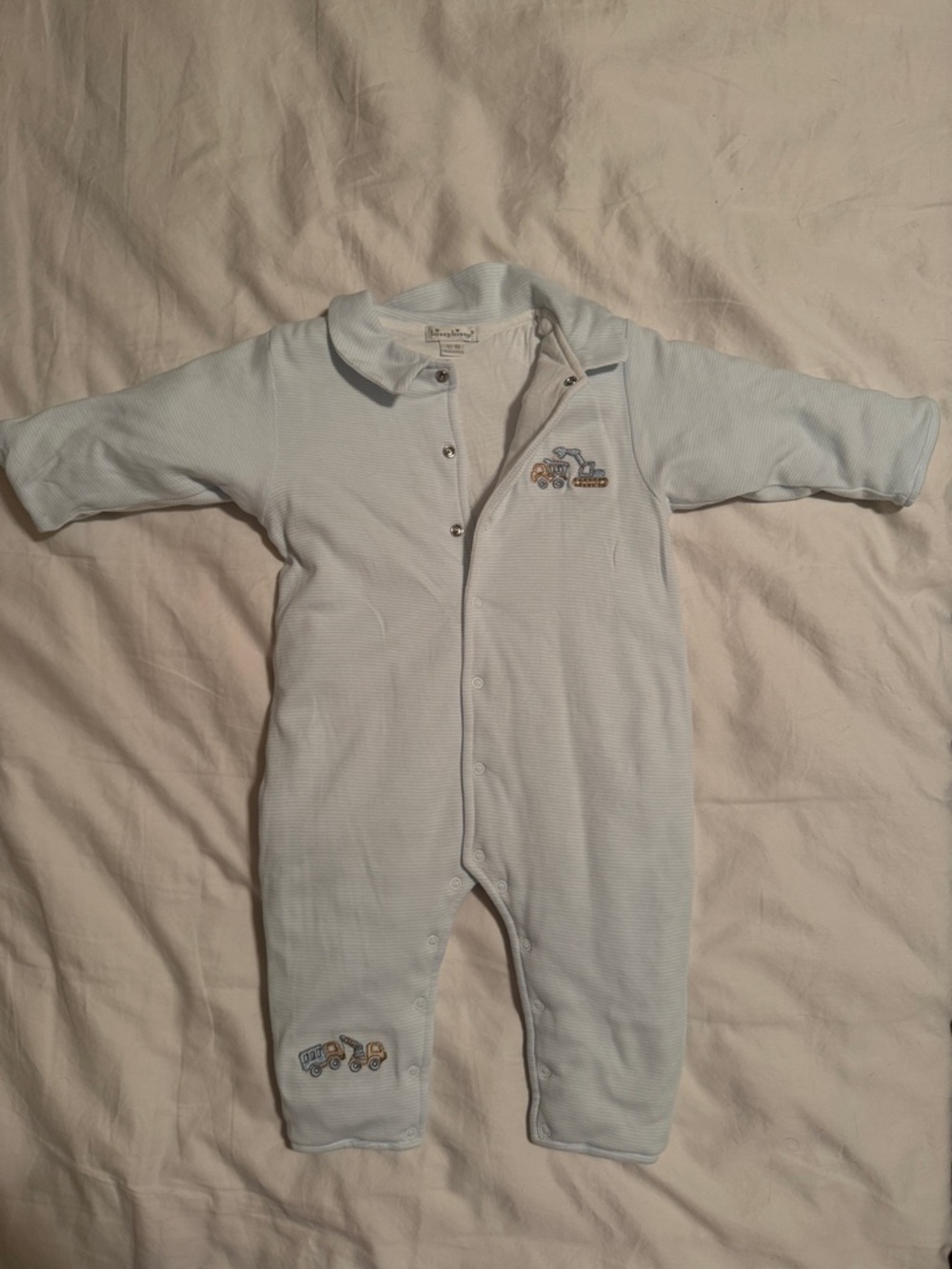 Kissy Kissy Light Blue Baby Footie with Vehicle Embroidery